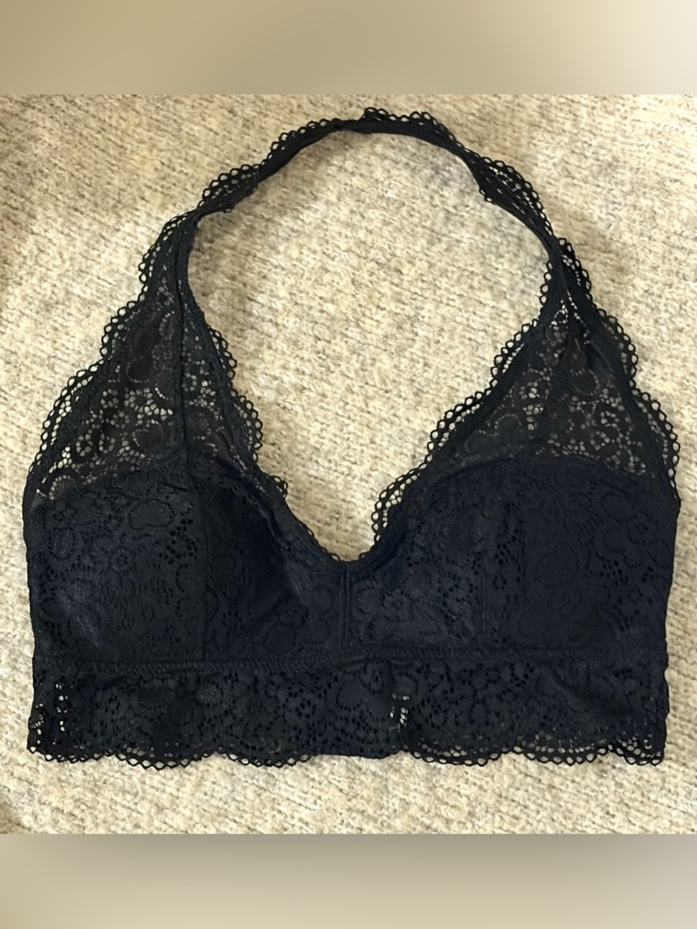 Aerie Black Lace Halter Bralette Longline Bra- Size Medium